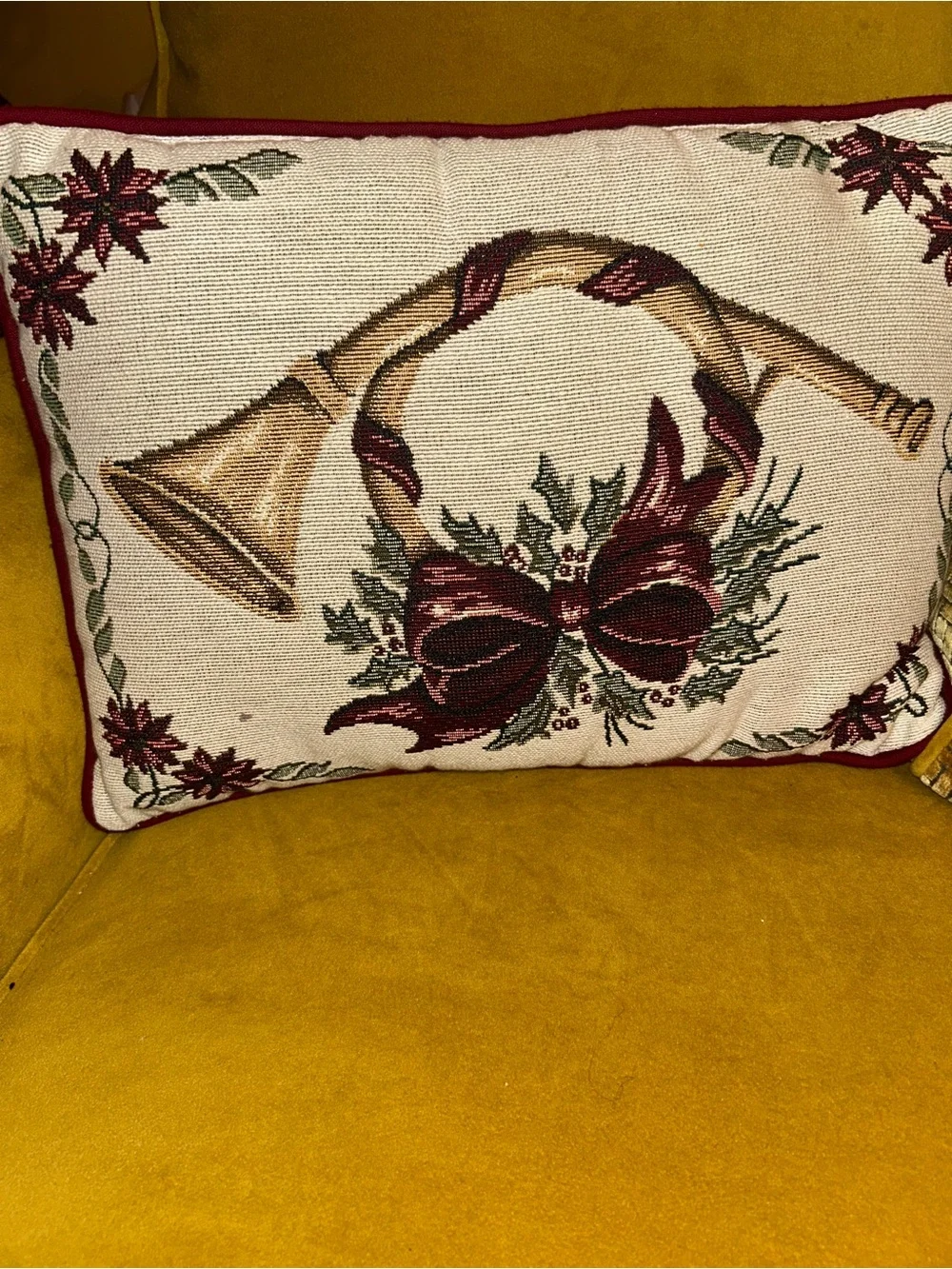 Holiday Horn Decorative Pillow - Red and Cream